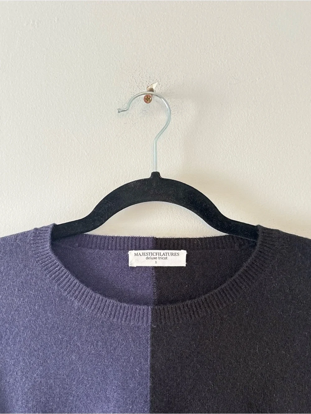 Majestic Filatures Cashmere Crewneck Pullover Sweater Colorblock Blue Black